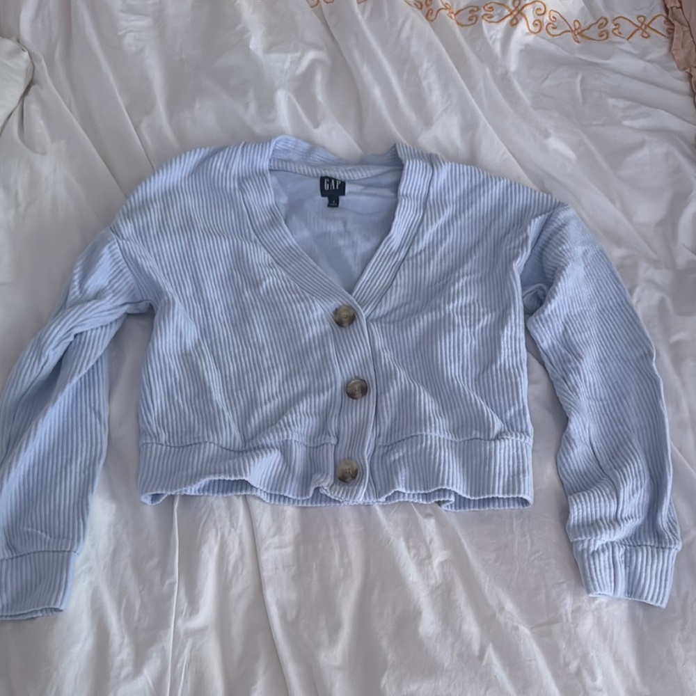 GAP Women's Soft Blue Ribbed Cardigan
